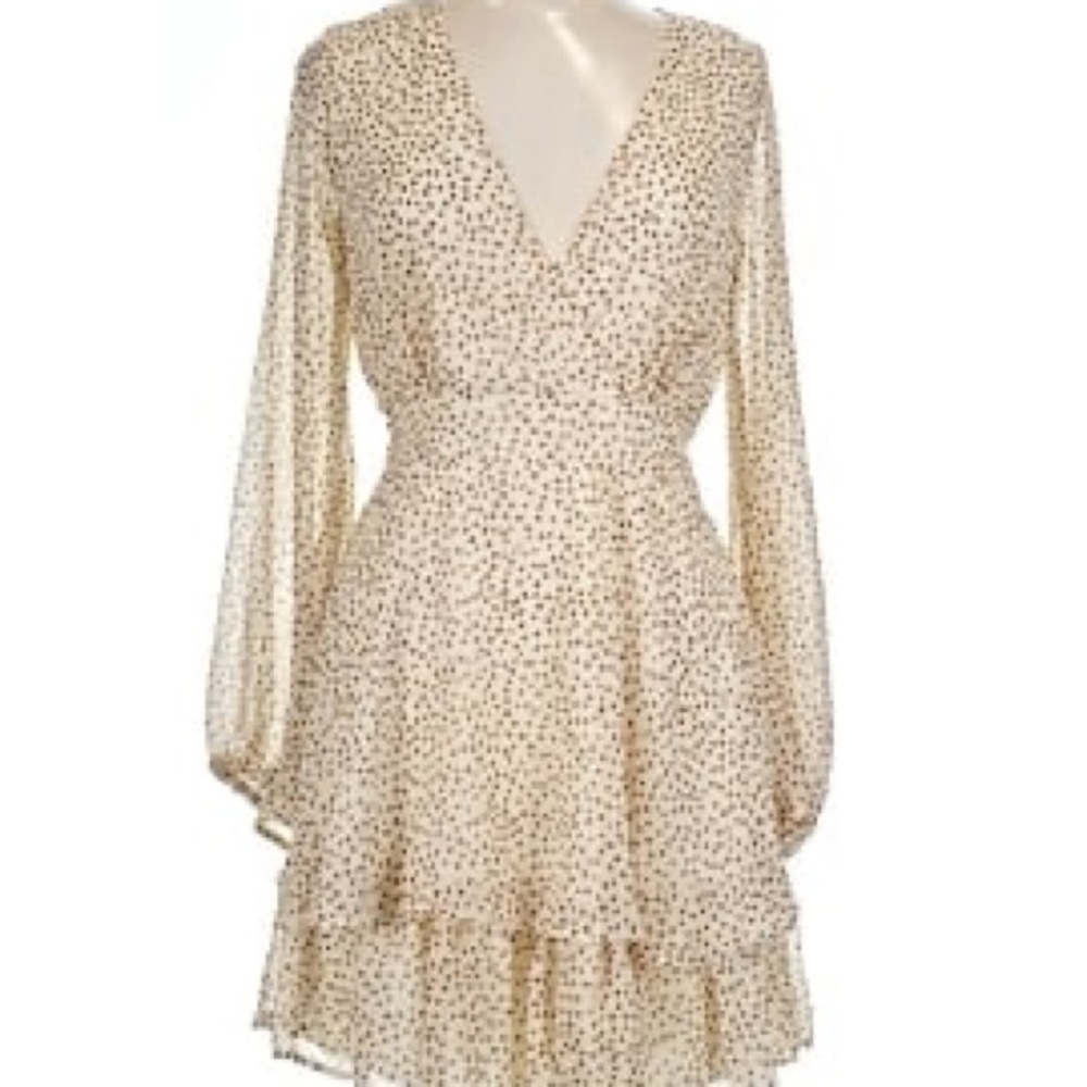 Jessica Simpson Cream Polka Dot Long Sleeve Dress
